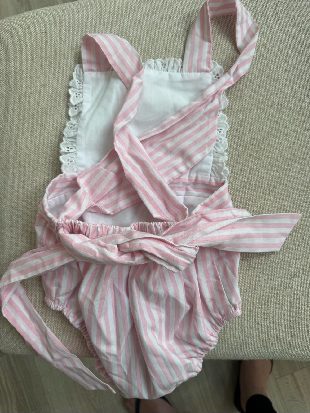 The Beaufort Bonnet Company Pink and White Striped Girls One-Piece sunsuit